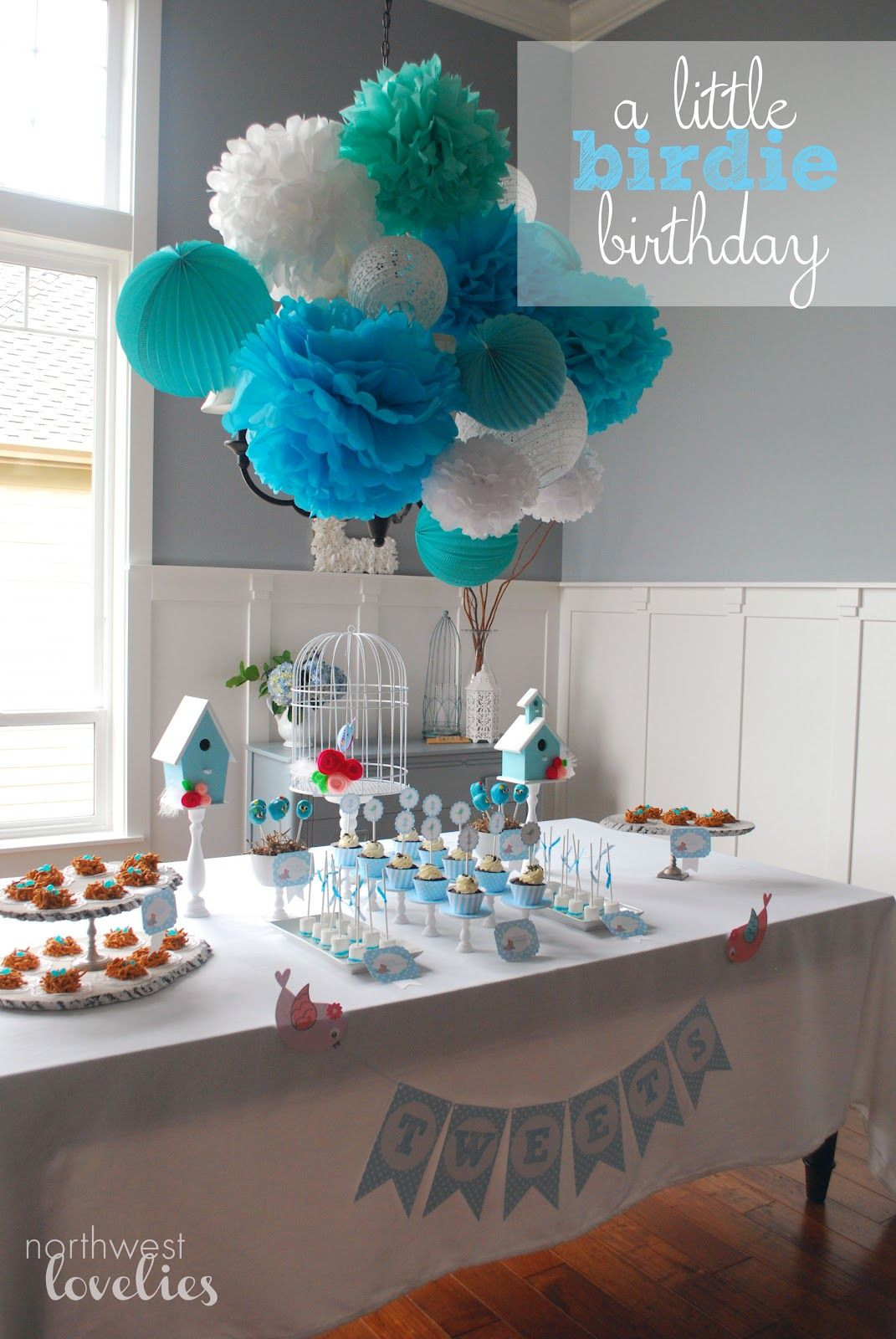Blue Themed Birthday Party Ideas
 Bird birthday party shades of blue i like the paper balls