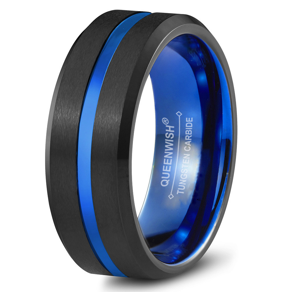Blue Tungsten Wedding Bands
 Queenwish Blue and Black Tungsten Carbide Wedding Band 8mm