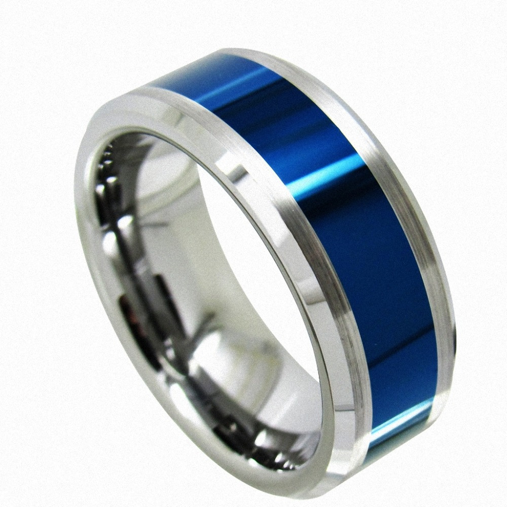 Blue Tungsten Wedding Bands
 Infinity Tungsten Carbide Ring Blue Hard Ceramic Polished