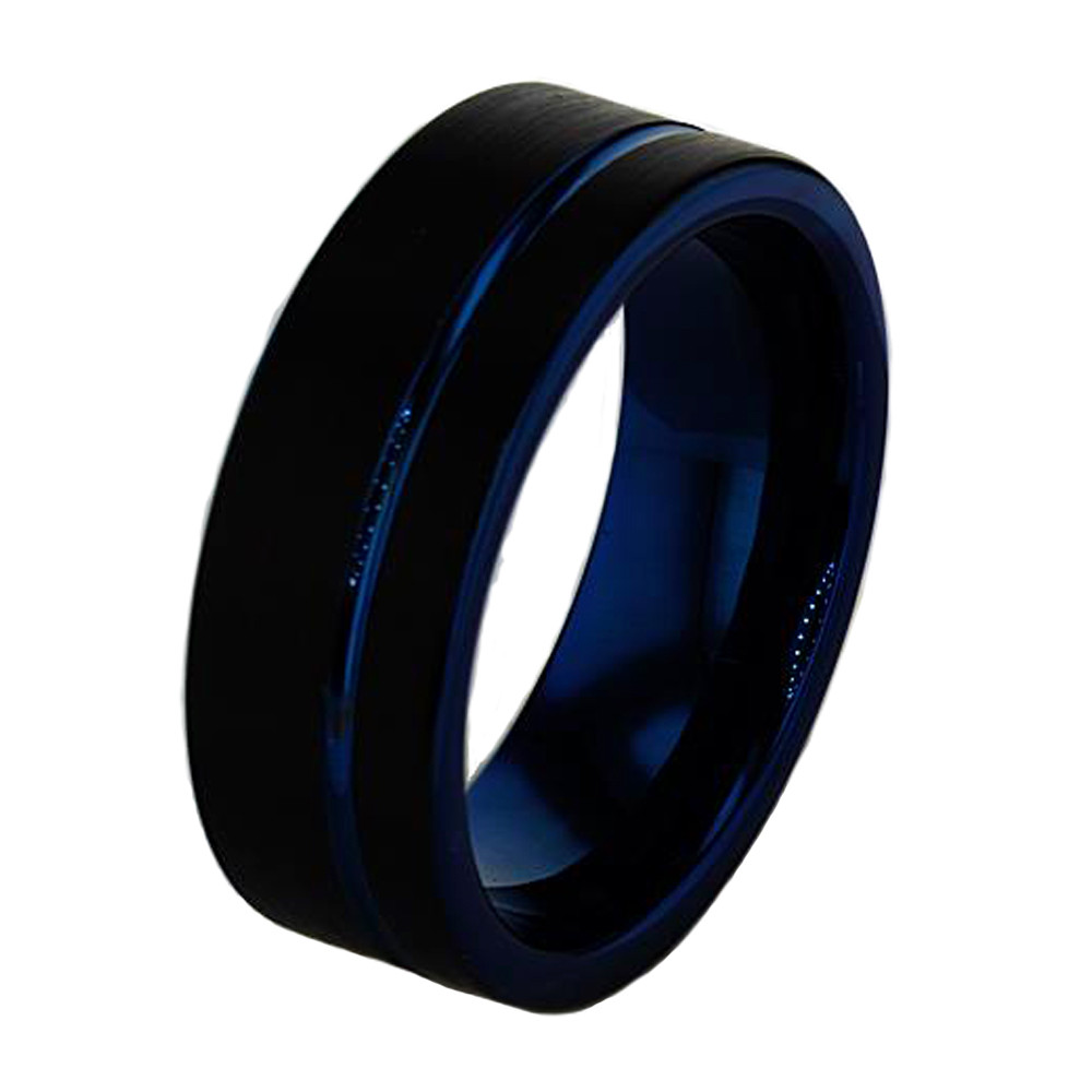 Blue Tungsten Wedding Bands
 Black and Dark Blue Tungsten Wedding Band 8mm – Market
