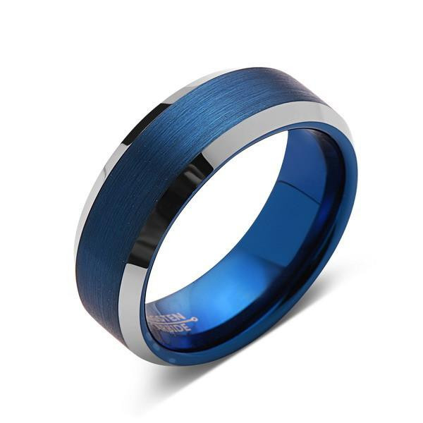 Blue Tungsten Wedding Bands
 Blue Tungsten Wedding Band Silver Brushed Tungsten Ring