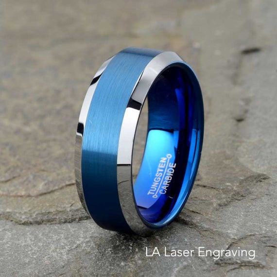 Blue Tungsten Wedding Bands
 Brushed Mens Wedding Band Blue Tungsten Ring by