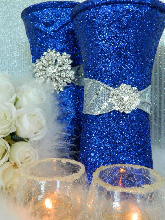 Blue Wedding Decor
 Wedding Decorations Silver Wedding Centerpieces by KPGDesigns