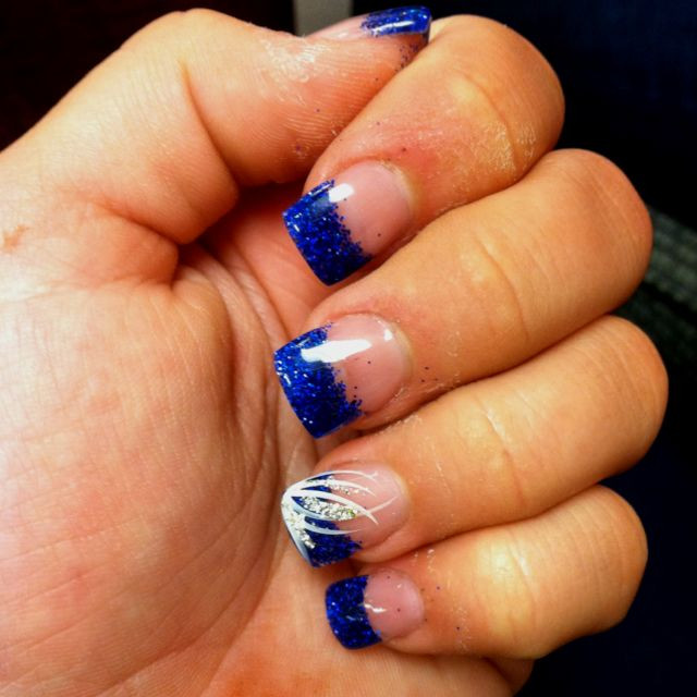 Blue Wedding Nails
 Blue Orchid Wedding Royal Blue Glitter Tipped Pink Base