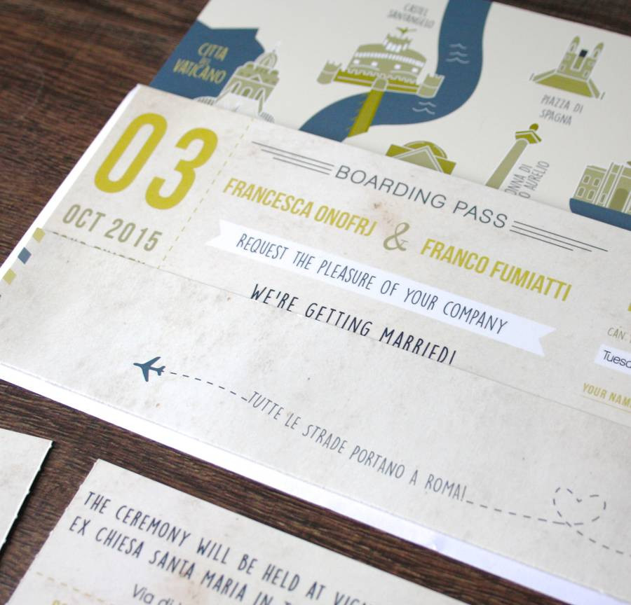 Boarding Pass Wedding Invitation
 italy gold boarding pass wedding invitation by rodo