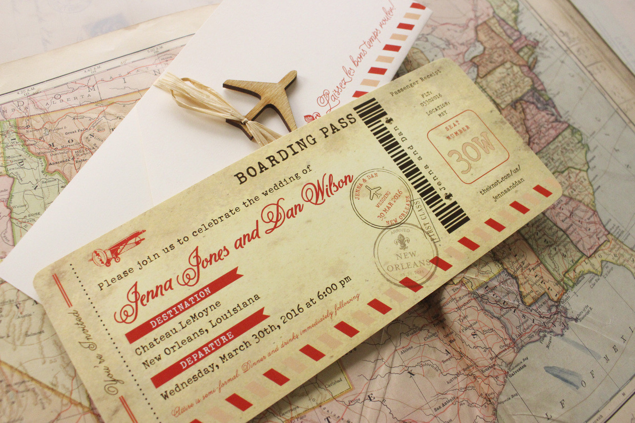 Boarding Pass Wedding Invitation
 Vintage Air Mail Boarding Pass Wedding Invitation New