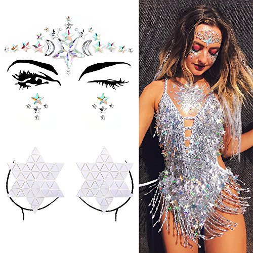 Body Jewelry Coachella
 2 Sets Rave Festival Rhinestone Face Body Jewels Crystal