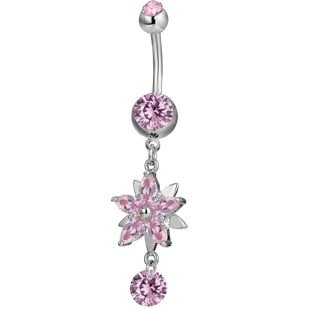 Body Jewelry Diamond
 Beauty Crystal Flower Dangle Navel Belly Button Ring Bar