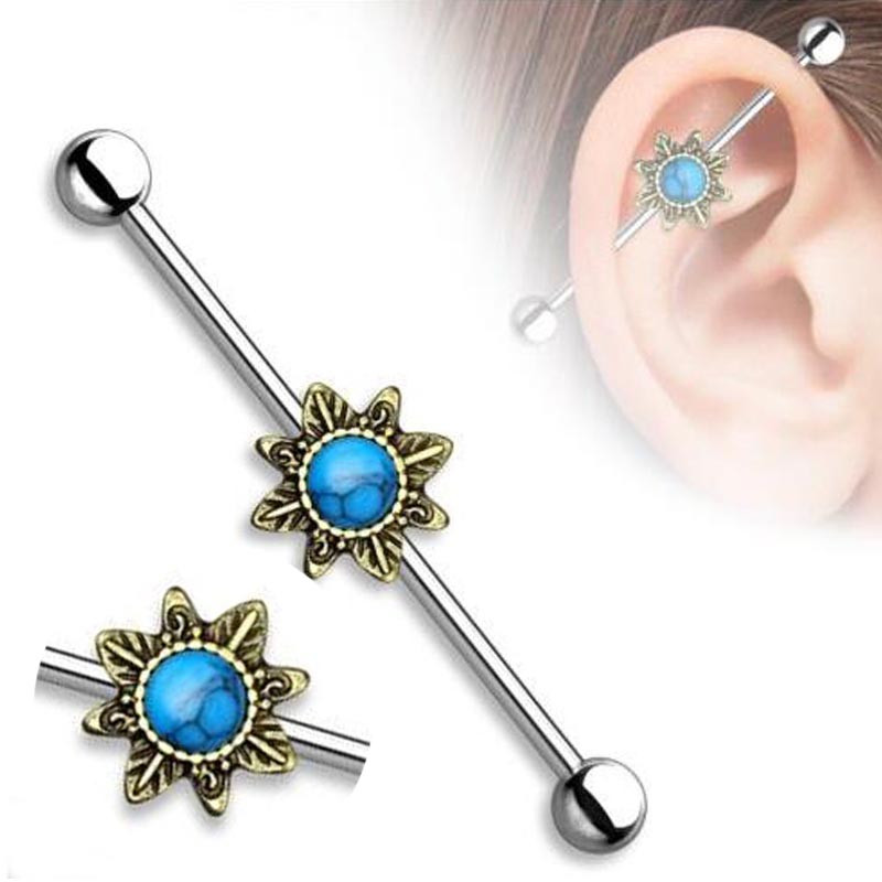 Body Jewelry Ears
 LNRRABC Blue Stone Ear Barbell Industrial Piercing