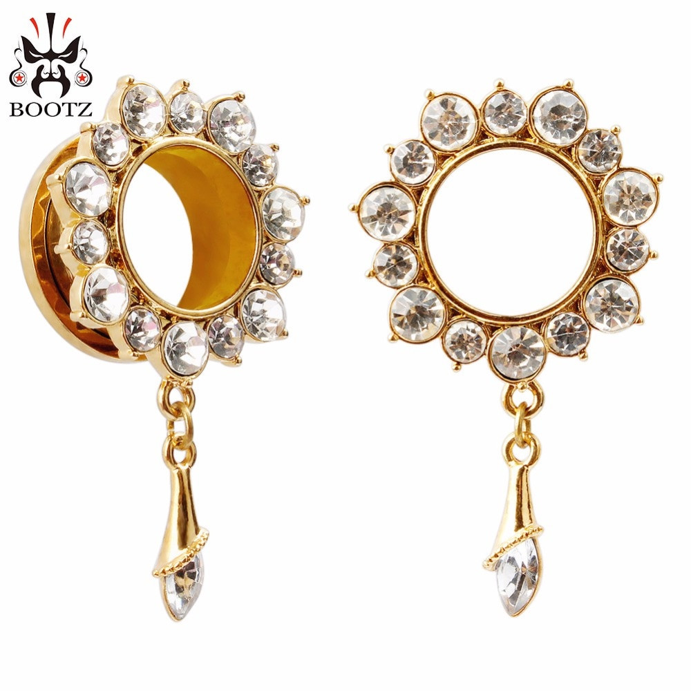 Body Jewelry Ears
 2016 fashion 2pcs crystal dangle gold design ear piercings