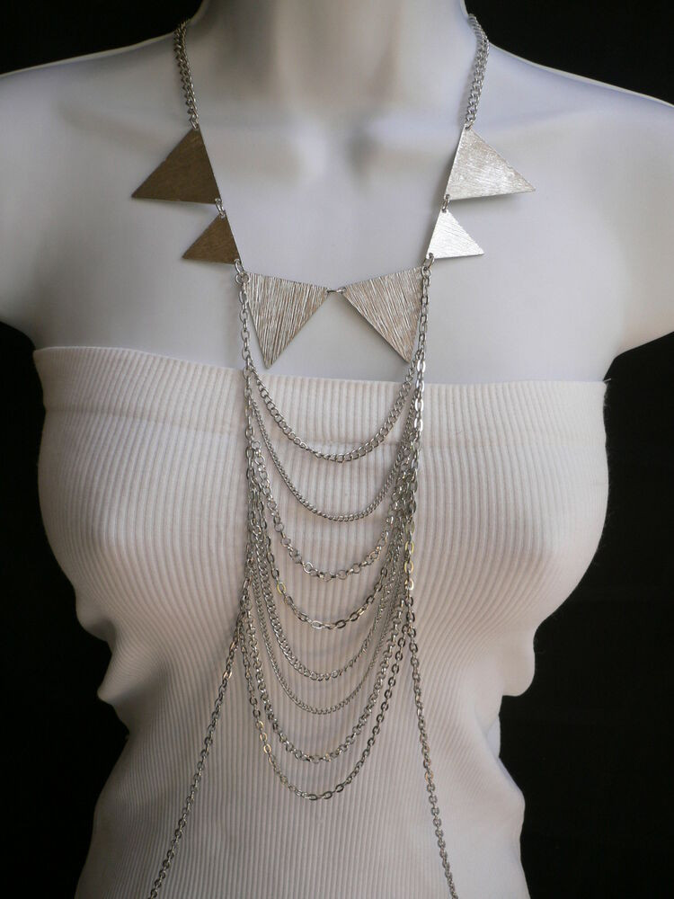 Body Jewelry Necklace
 NEW WOMEN SILVER CHOLER TRIANGLES METAL BODY CHAIN JEWELRY