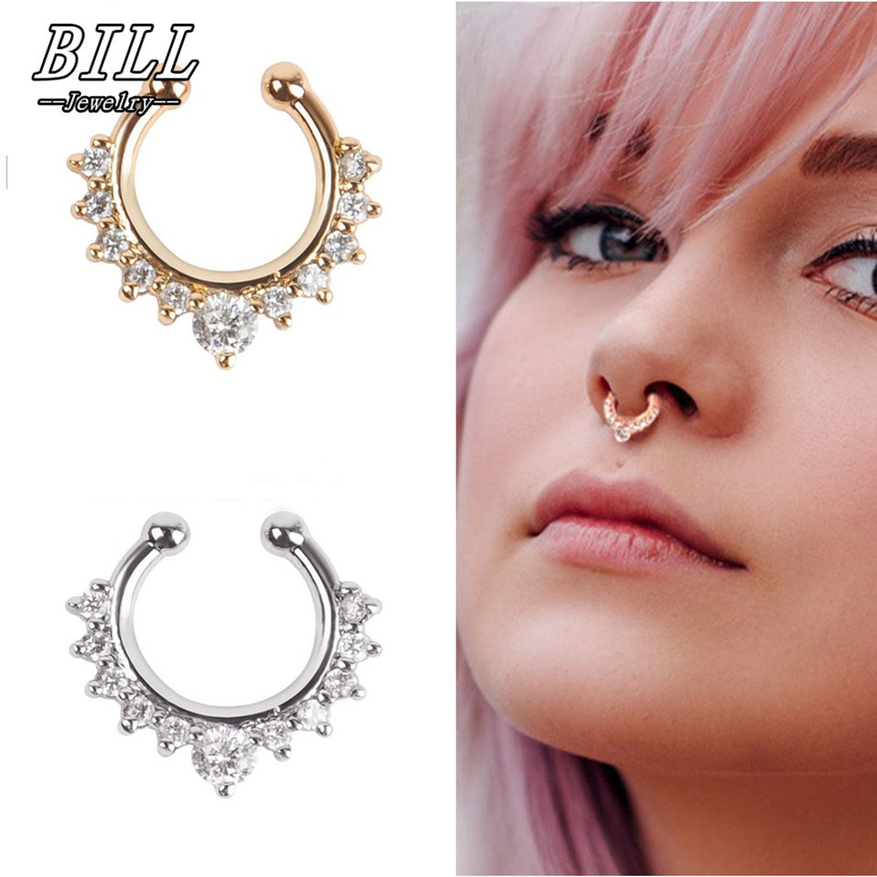Body Jewelry Nose
 ES165 Crystal Piercing Nose Ring Hoop For Women Clip Body