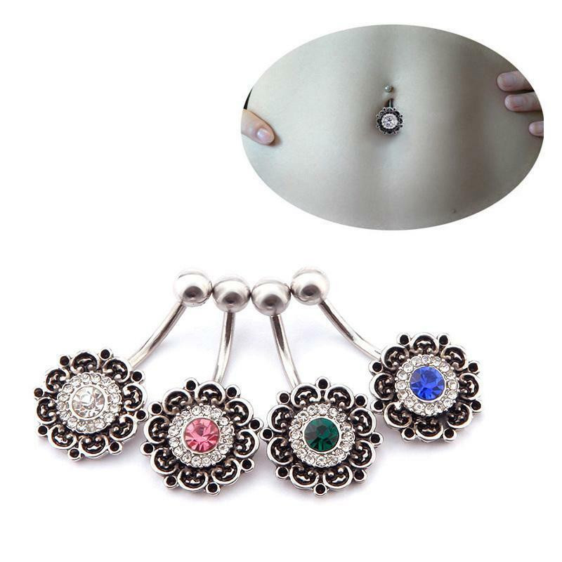 Body Jewelry Unique
 y Unique Flower Crystal Navel Belly Button Ring Bar