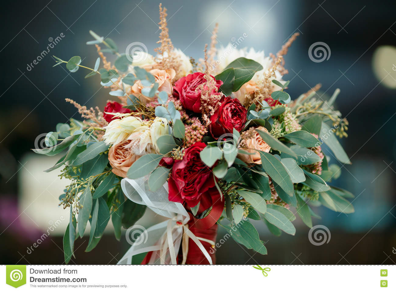 Bokeh Flowers Wedding
 Beautiful Bridal Bouquet Fresh Flowers Stock Image