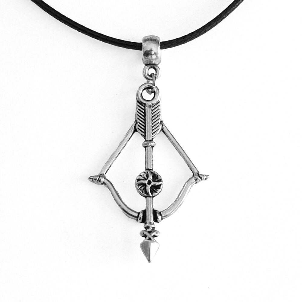 Bow And Arrow Necklace
 Bow and Arrow Charm Pendant Necklace with Black Cord
