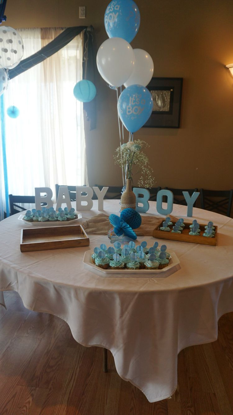 Boy Baby Shower Table Decoration Ideas
 Dessert table Baby boy cardboard letters and center