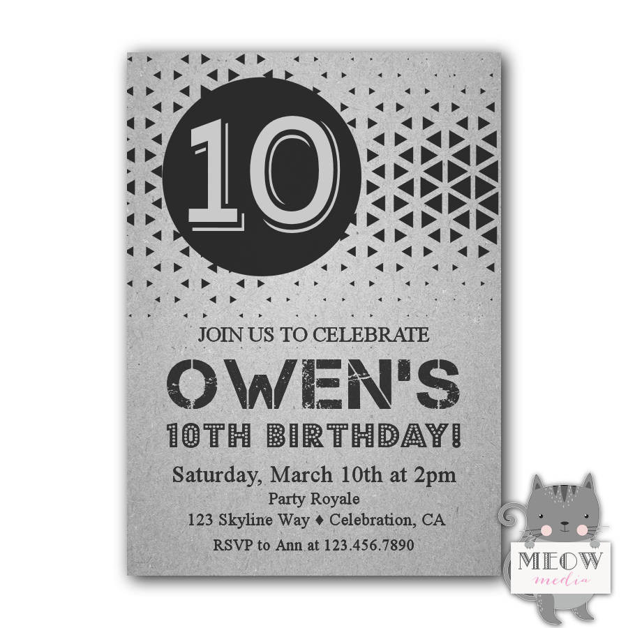 Boy Birthday Party Invitations
 10th Birthday Invitation Boy Printable 10th Birthday