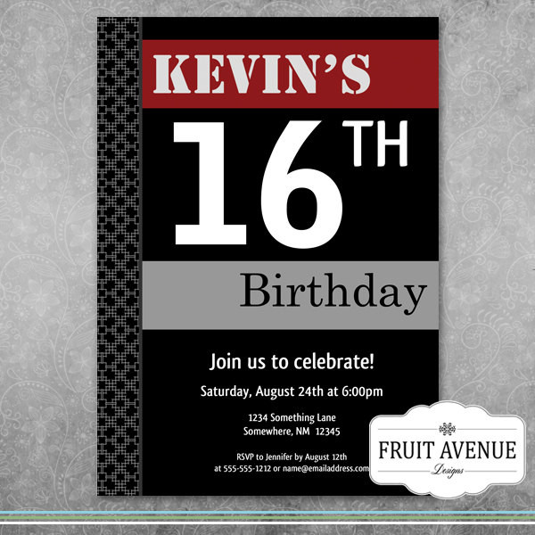 Boy Birthday Party Invitations
 Teenage Boy Birthday Party Invitation Printable