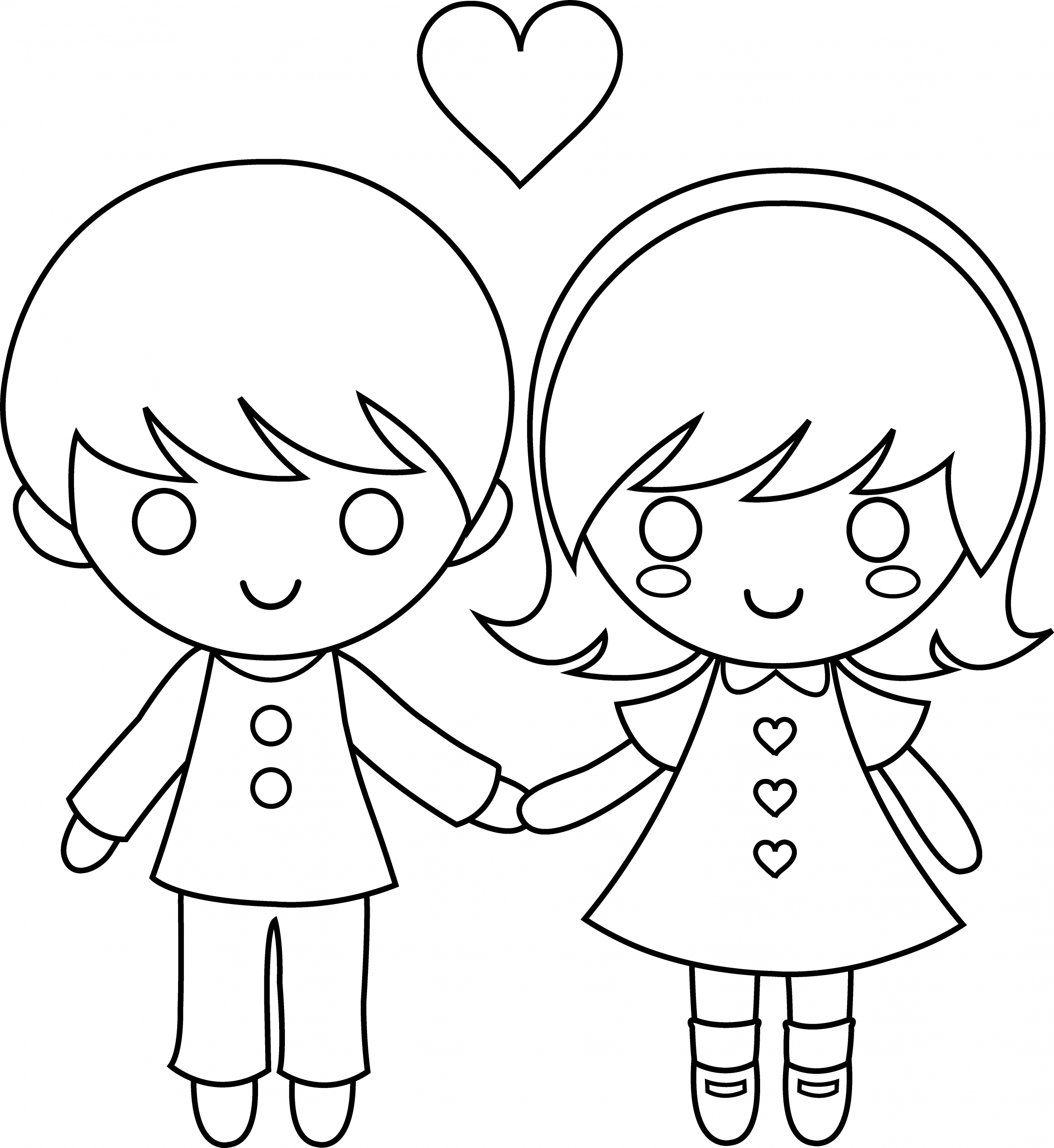 Boys And Girls Coloring Pages
 Colorable Valentines Day Kids Free Clip Art