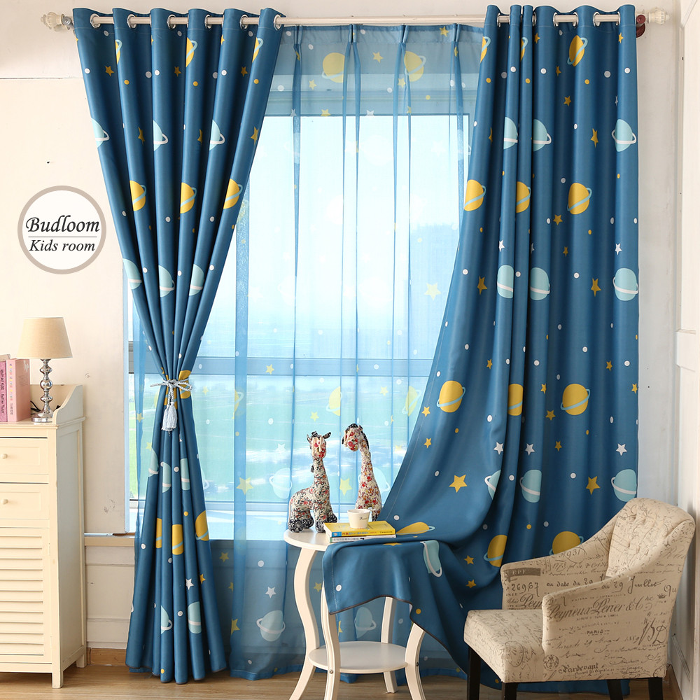 Boys Bedroom Curtain
 Cartoon Blue Planet Star Curtains For Kids Room Lovely