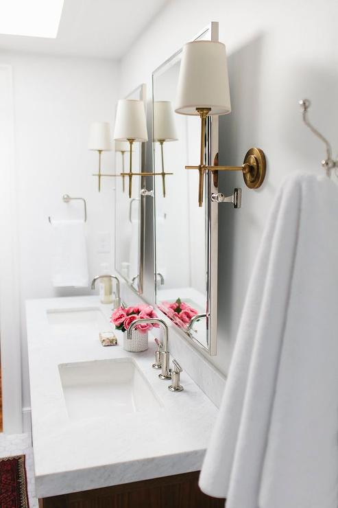Brass Bathroom Mirror
 Nickel Bathroom Mirrors with Antique Brass Sconces