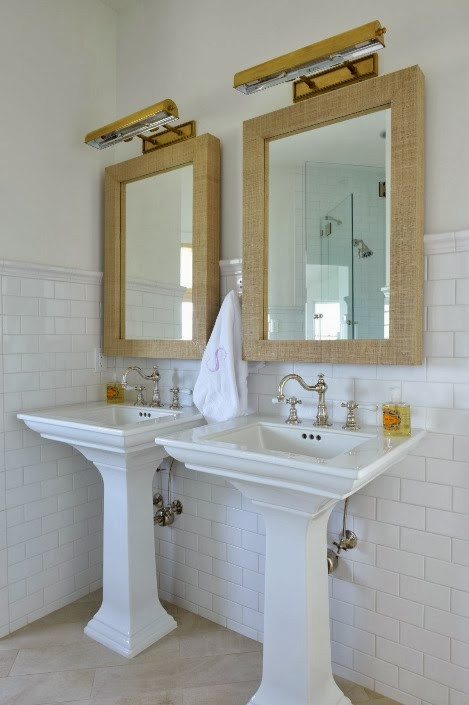 Brass Bathroom Mirror
 His And Her Pedestal Sinks Design Ideas
