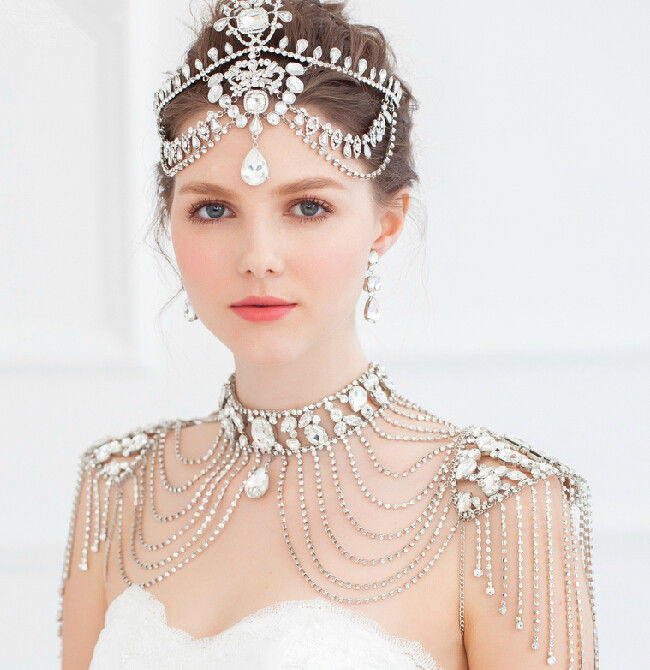 Bridal Body Jewelry
 Wedding Bridal Crystal Silver Shoulder Body Chain Necklace