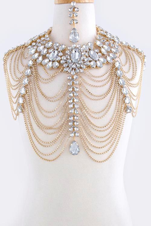 Bridal Body Jewelry
 Luxury Wedding Jewelry Long Crystal Necklace Chain Bridal