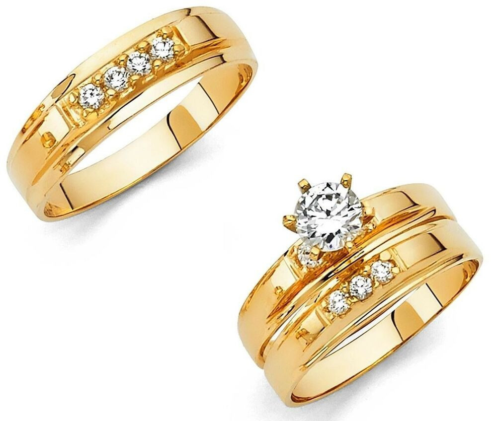 Bridal Diamond Ring Sets
 14k Solid Yellow Italian Gold Wedding Band Bridal