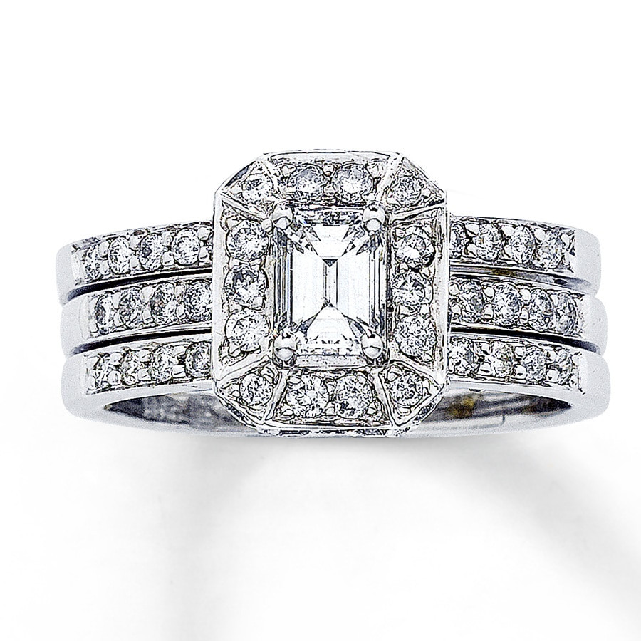 Bridal Diamond Ring Sets
 Diamond Bridal Set 1 1 8 ct tw Emerald cut 14K White Gold