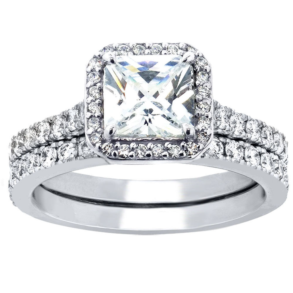 Bridal Diamond Ring Sets
 Hot 2 Pcs Women Princess Cut Sterling Silver Bridal