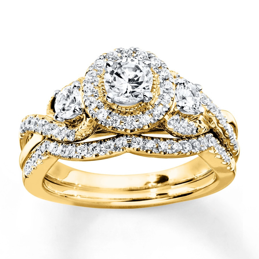 Bridal Diamond Ring Sets
 Diamond Bridal Set 1 ct tw Round cut 14K Yellow Gold