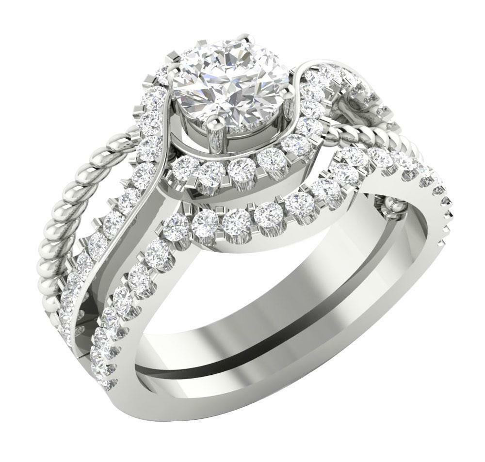 Bridal Diamond Ring Sets
 14K White Gold SI1 G 1 75TCW Real Diamond Unique Bridal