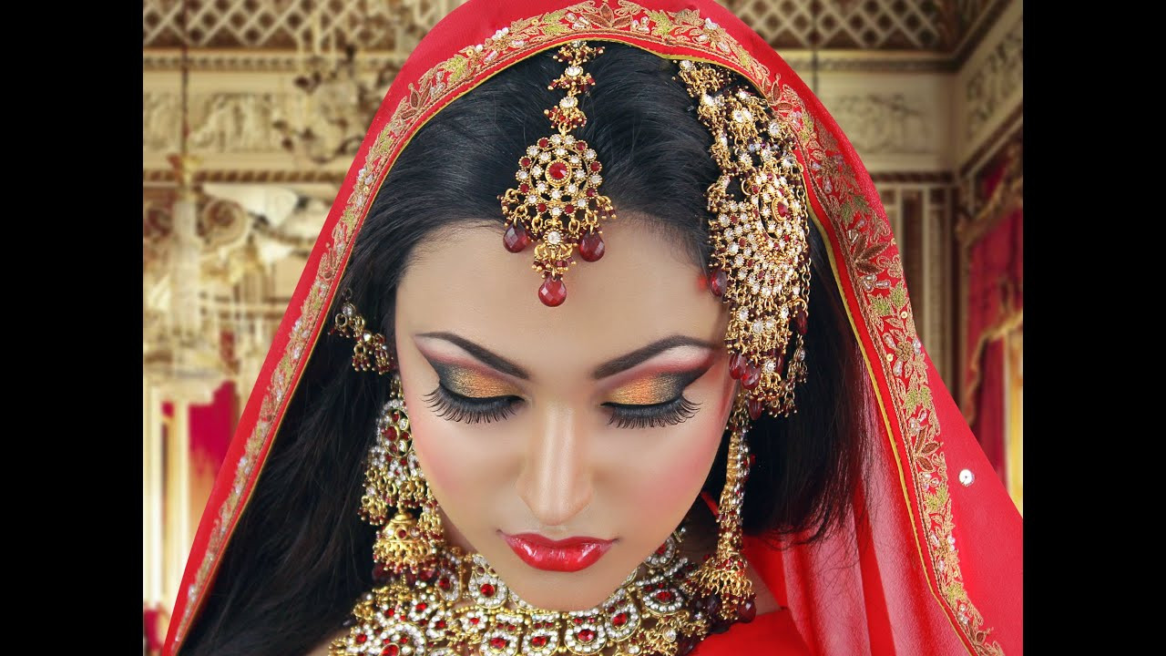 Bridal Looks
 Red and Gold Traditional Bridal Tutorial Indian Arabic