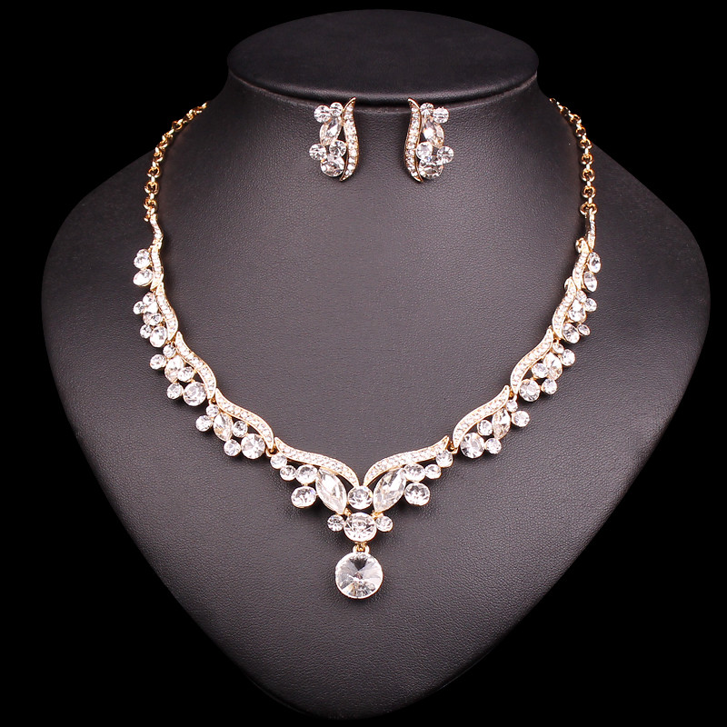 Bridal Party Jewelry Sets
 Fashion Gold Color Bridal Jewelry Set for Brides Crystal
