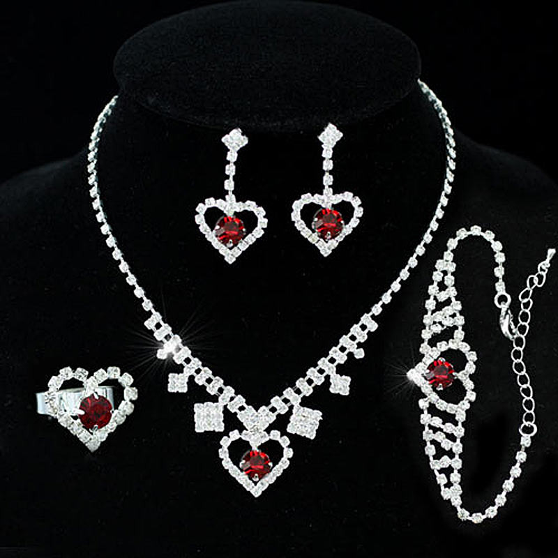 Bridal Party Jewelry Sets
 Bridal Wedding Party Dark Red Crystal Heart Necklace