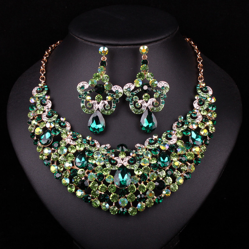 Bridal Party Jewelry Sets
 Fashion Gold Plated Necklace Earring Indian Bridal Jewelry