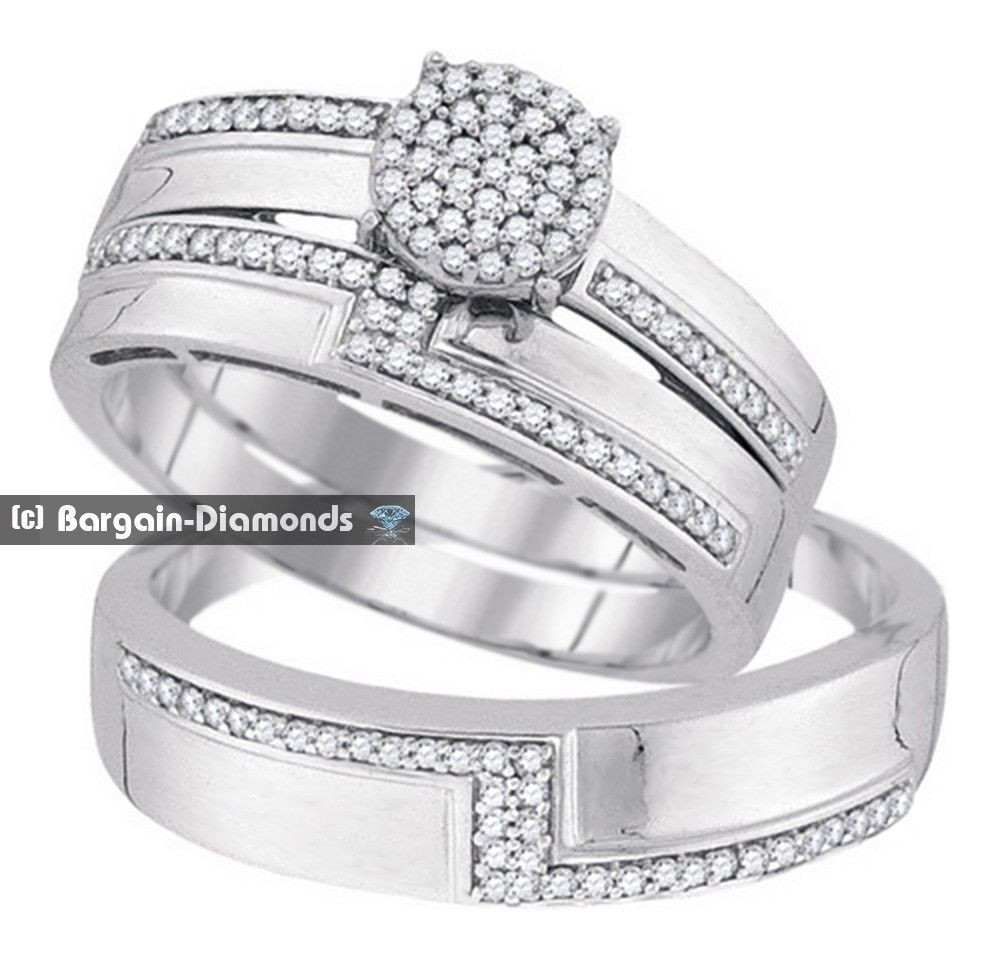 Bride And Groom Wedding Ring Sets
 diamond 33 carat 3 ring bridal 10K gold engagement