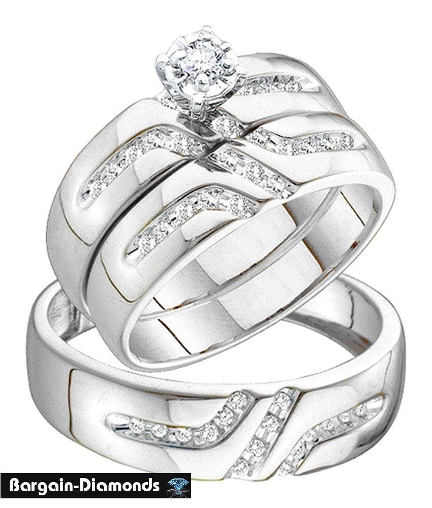 Bride And Groom Wedding Ring Sets
 diamond 3 ring wedding band set 28 ct engagement 14K gold