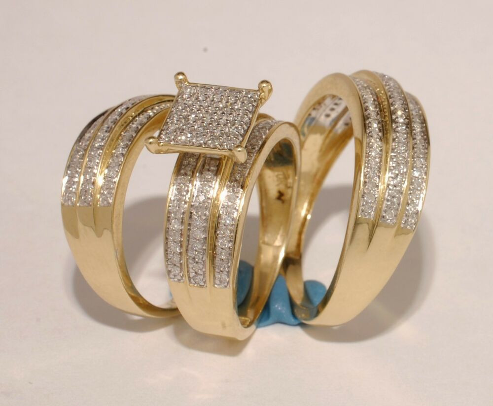 Bride And Groom Wedding Ring Sets
 Gold & Diamond Trio Bridal Ring Wedding & Engegement Bride