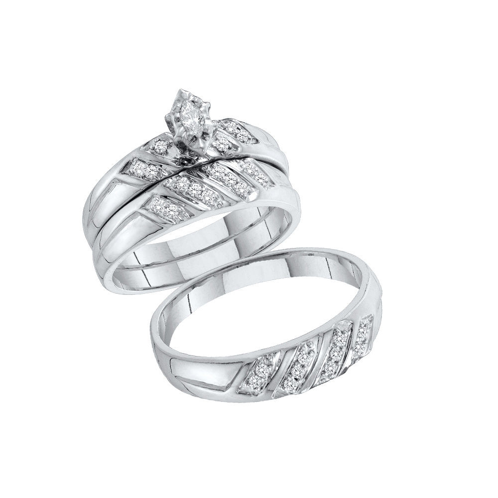 Bride And Groom Wedding Ring Sets
 10kt Solid White Gold His Hers Diamond Matching Bride And