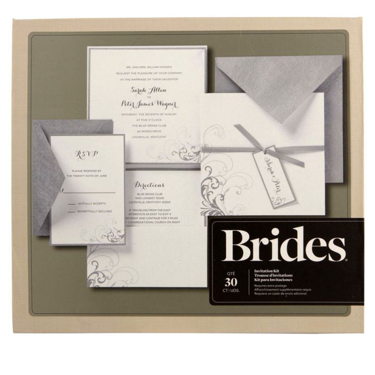 Brides Wedding Invitation Kits
 Brides Silver and White Pocket Invitation Kit