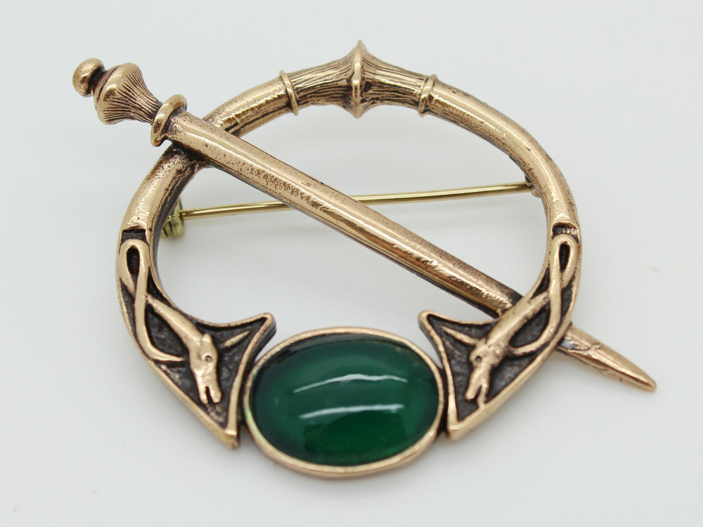 Brooch Pins
 IRISH BRONZE CELTIC BROOCH PIN WITH GREEN ONYX KILT PIN