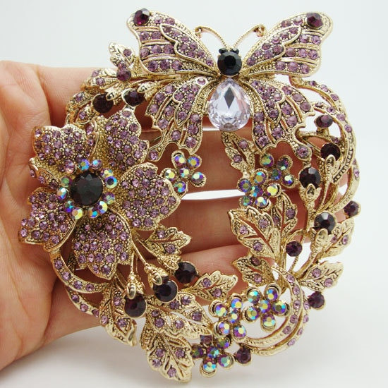 Brooch Pins
 Vintage Style Butterfly Brooch Pin Purple Austrian Crystal