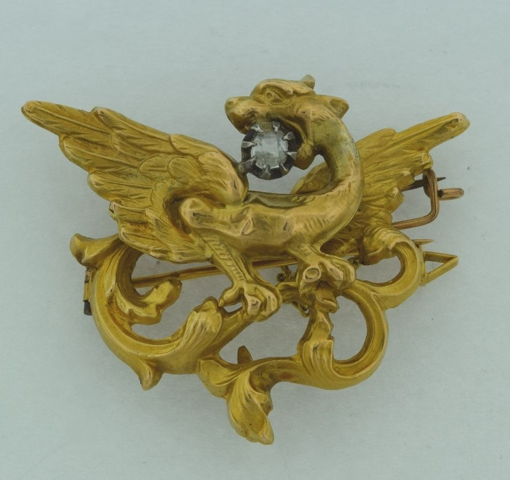 Brooch Pins
 Beautiful Antique French Marked 18k Gold and Diamond