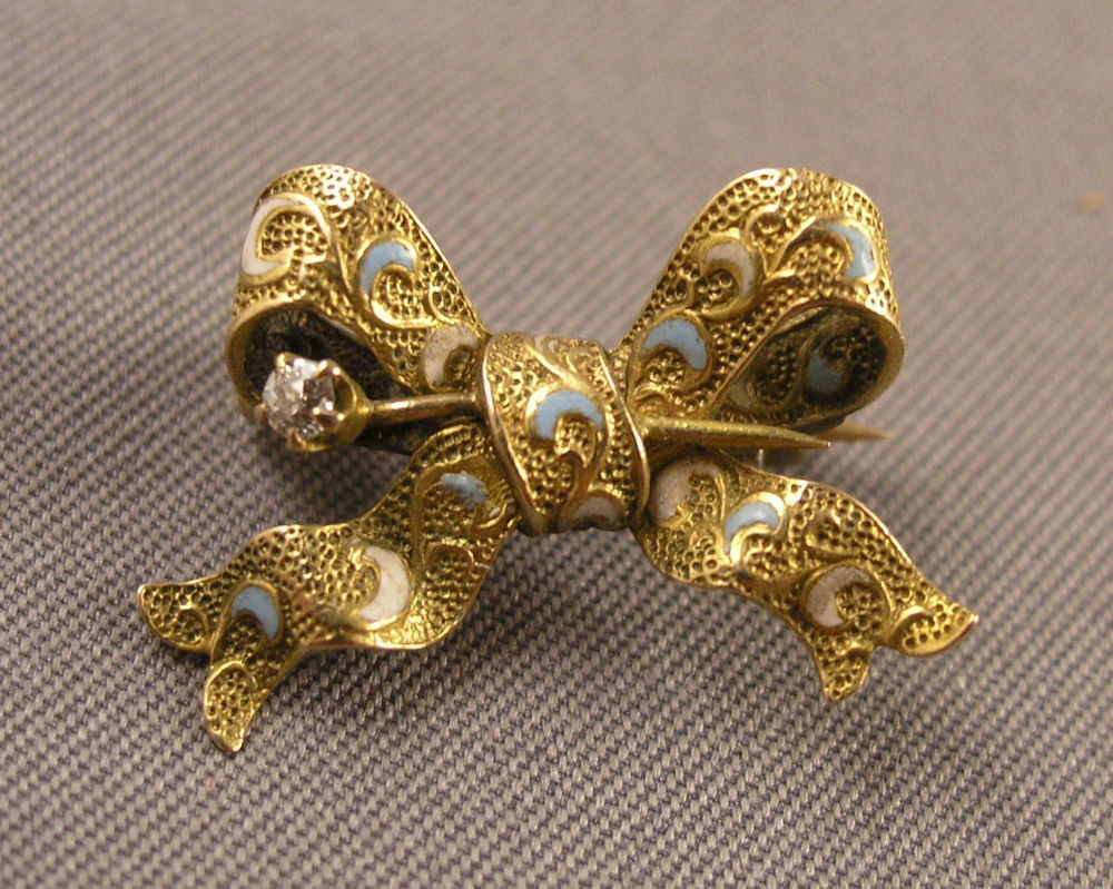 Brooch Pins
 Tiny Antique Victorian Edwardian Enameled 14K Gold