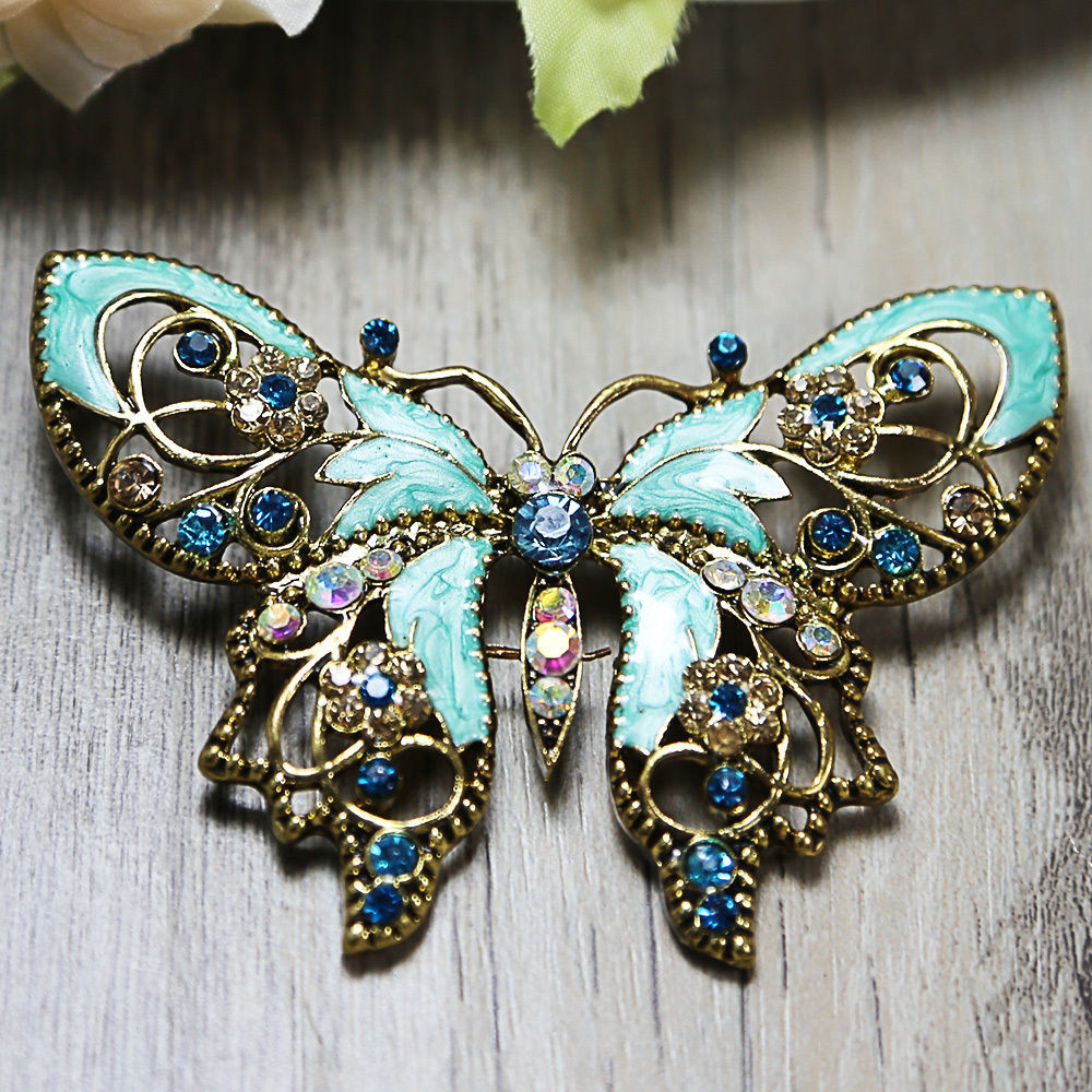 Brooch Pins
 Vintage Style BLUE Butterfly Wedding Bridal Rhinestone