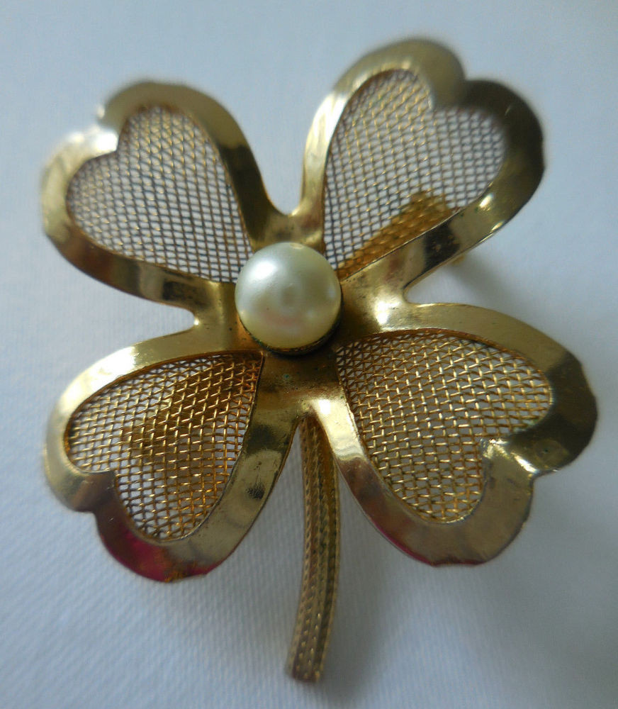 Brooch Pins
 Vintage Signed Coro Four Leaf Clover Gold Tone Brooch Pin