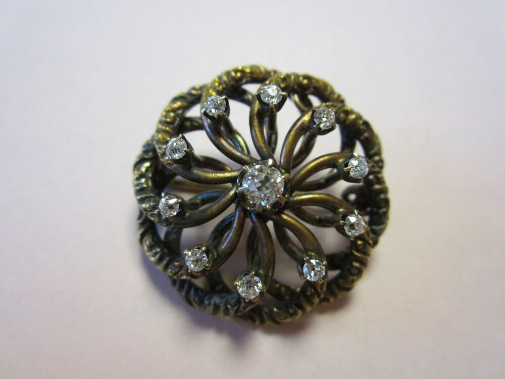 Brooches Antique
 Antique Vintage Estate Gold Diamonds Flower Brooch Pin