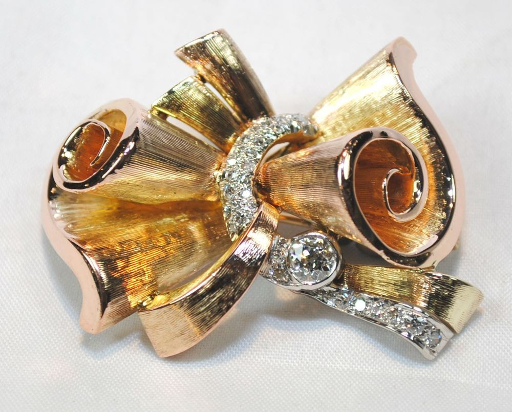 Brooches Antique
 VINTAGE ANTIQUE FLUTED DIAMOND BOW BROOCH PIN $20K VALUE